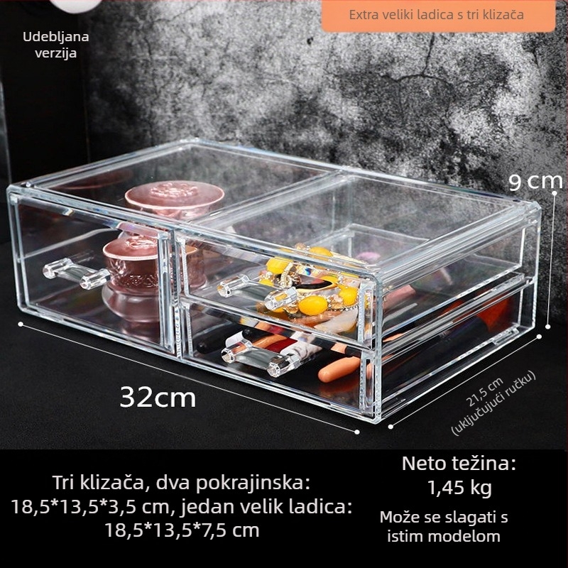 Prozirna kozmetička kutija s ladicama za stolnu ploču, PS plast; set od 4 komada; 2 kg