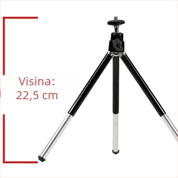 Mini stolni stativ za mobitel, teleskopski, dvije sekcije – aluminijsko-plastična konstrukcija; kompatibilan s telefonima širine 45–85 mm; visina 11–22 cm; nosivost 1
