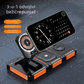 Magnetski bežični punjač 15W sa sklopivim 3-u-1 držačem za telefon, kompatibilan s iPhone 15/16