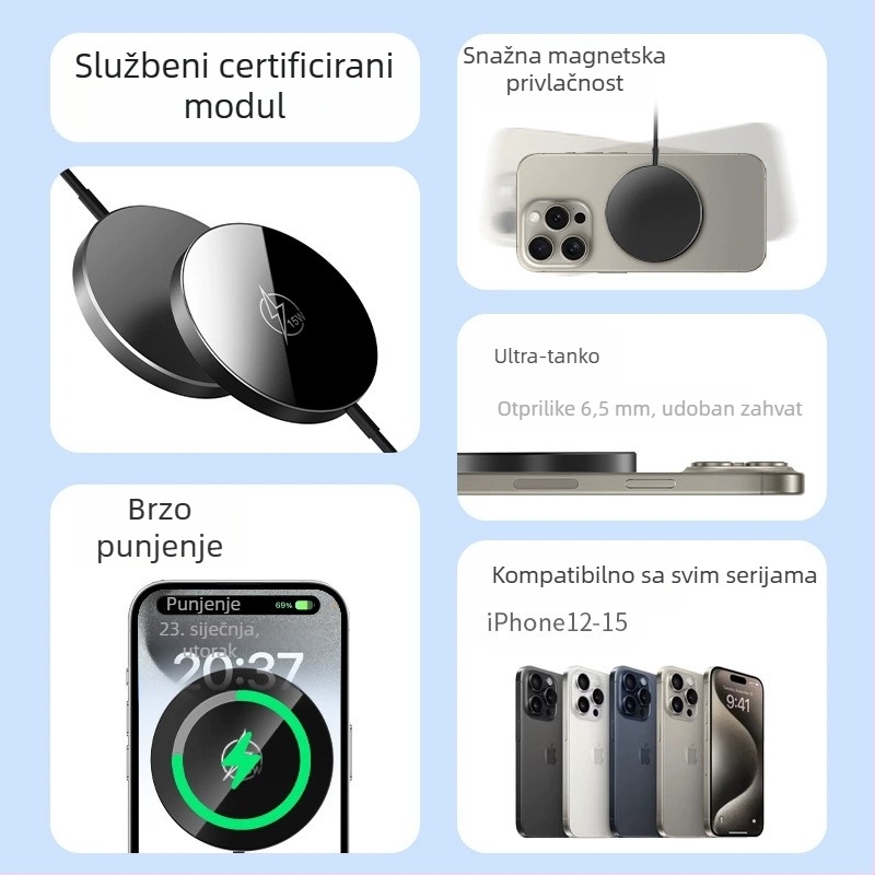 Curry Nari magnetski bežični punjač za iPhone – 15W MagSafe, PD brzo punjenje, ukupna snaga 18W