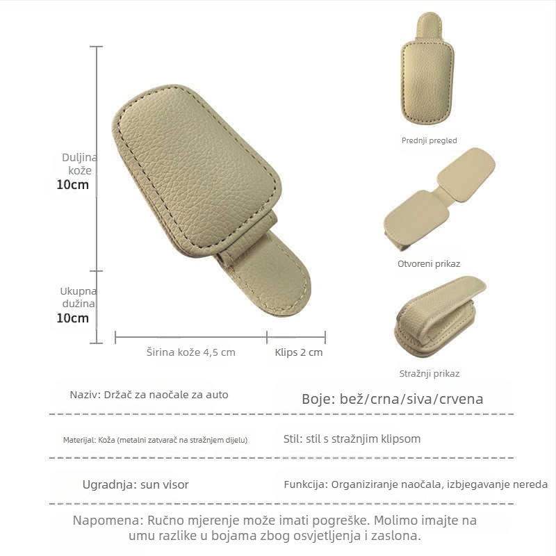 Držač naočala za auto s klipom za naočale i džepom za kartice za sunčani vizir - Materijal PU koža, Podrijetlo: Wenzhou, Mogućnost prilagodbe