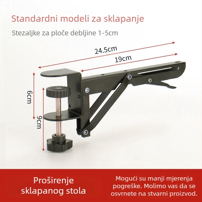 Proširenje stola s podrškom za ruku - sklopivo, bez bušenja, 6 slojeva, karbonska čelika, montaža na radnoj površini, višestruka namjena