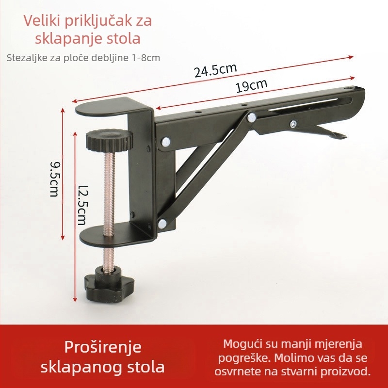 Proširenje stola s podrškom za ruku - sklopivo, bez bušenja, 6 slojeva, karbonska čelika, montaža na radnoj površini, višestruka namjena