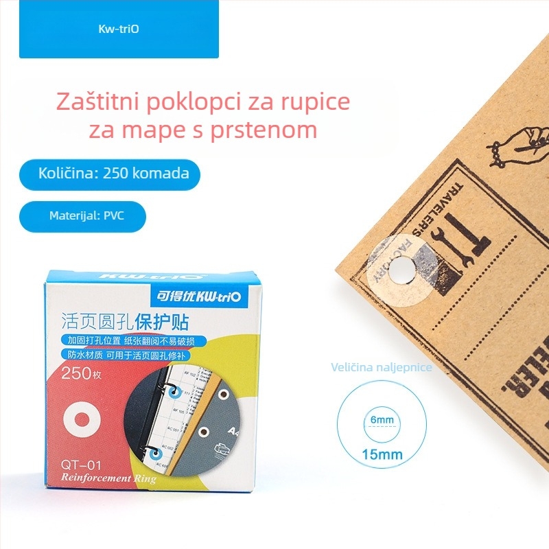 KW-TRIO QT-01 Zaštitna naljepnica za rupe za bušenje stroja, Prozirni zaštitni list, 250 kom./kutija, Ispis