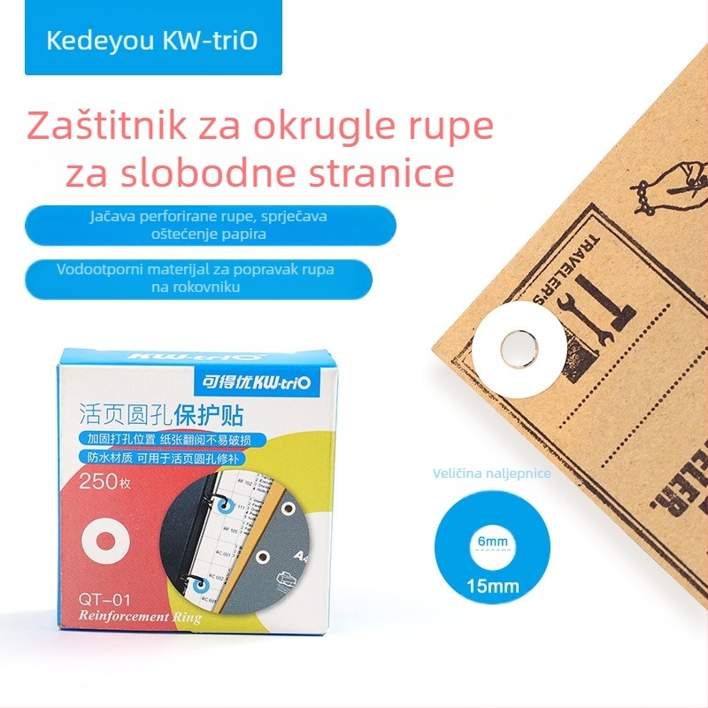 KW-TRIO QT-01 Zaštitna naljepnica za rupe za bušenje stroja, Prozirni zaštitni list, 250 kom./kutija, Ispis