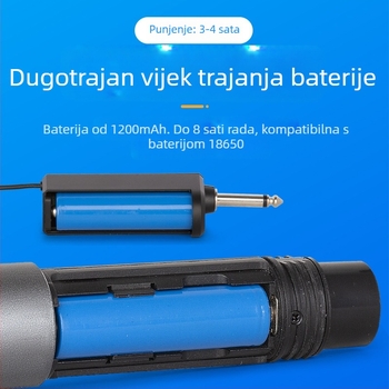 Mikrofon za KTV/uživo izvedbu, model U540B - frekvencijski odziv 20 Hz–20 kHz, SNR ≥95 dB, izmjenjiva baterija 1000–1200 mAh, trajanje baterije 3–6 sati
