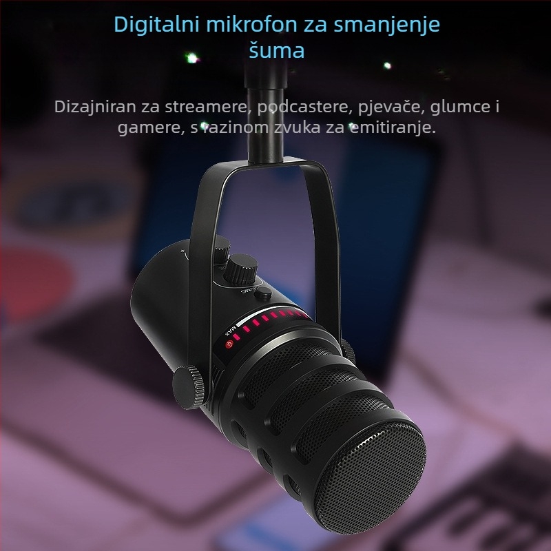 MV7 dinamički mikrofon za live emitiranje i profesionalno snimanje, kardioidni obrazac, frekvencijski raspon 60 Hz–15 kHz, omjer signala i šuma ≥85 dB, bez ugrađene baterije