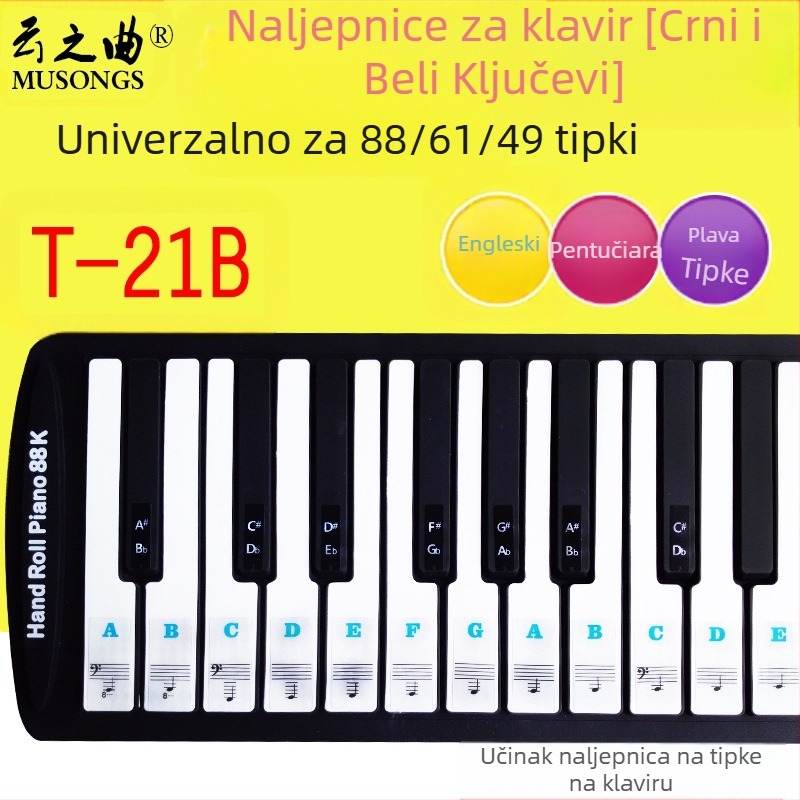 Naljepnica za tipke klavira PVC, model T-21B, Music of the Clouds, OPP pakiranje, porijeklo Shenzhen