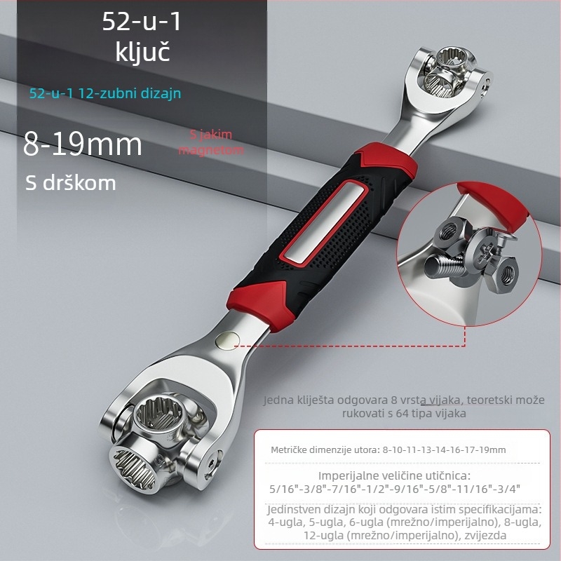 Višefunkcionalni set ključeva 52-u-1 i 8-u-1, od krom-vanadijevog čelika, kromirana površina, dvostruka namjena