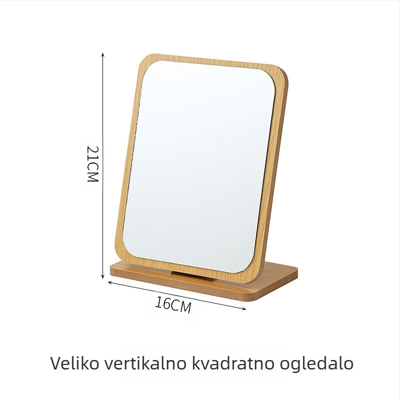 Desktopno ogledalo za šminku, jednostrano, drveni okvir, rotirajuće, sklopivo, prijenosno