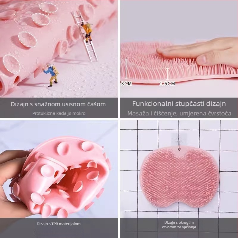 Silikonska četka za kupanje za leđa sa držačem na zid i usisavačem za masažu leđa