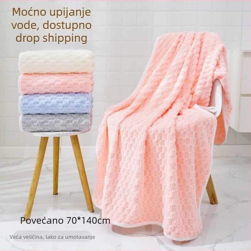 Set ručnika za kupanje i kapa za sušenje kose od koralnog velūra, upijajući i brzo suši; 150D pređa; Jacquard ravno pletena tkanina; težina 200–300 g