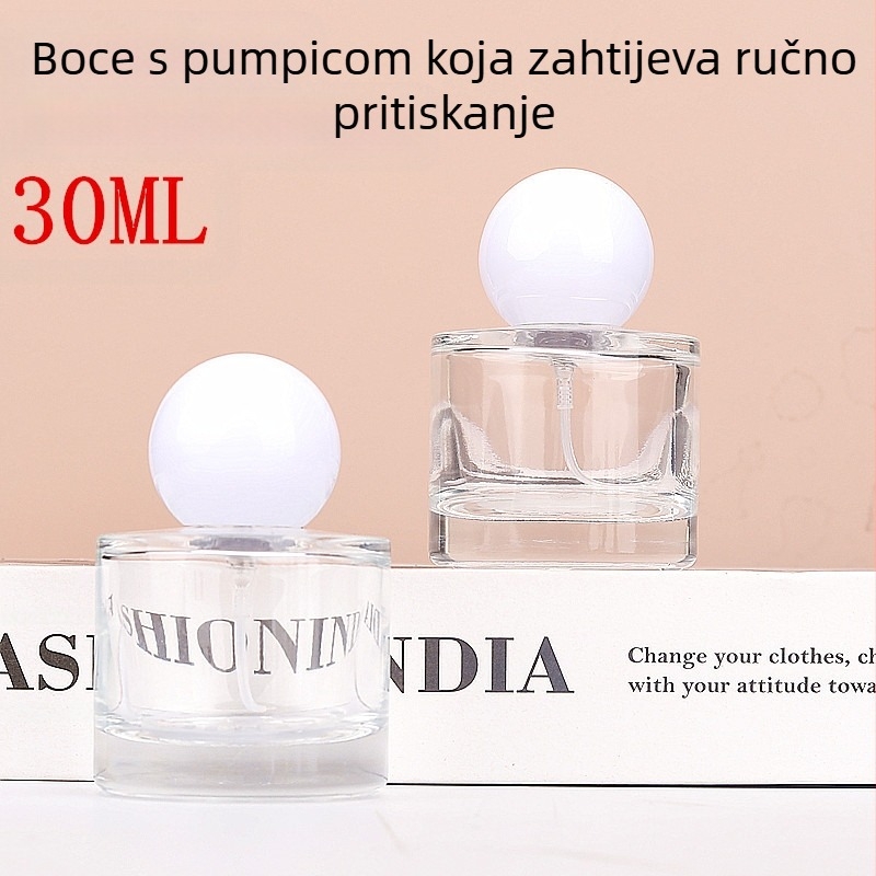 Staklena bočica za parfemski sprej, izrađena procesom izduvanja stakla; licencirana privatna etiketa; Marka: Makeup shopkeeper; Pakiranje: razina 2.
