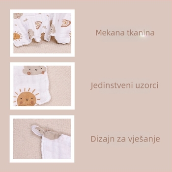 Šestoslojni bebi ubrus od bambusovih vlakana, upijajući, četvrtast s otisom crtanih likova, s mogućnošću kačenja