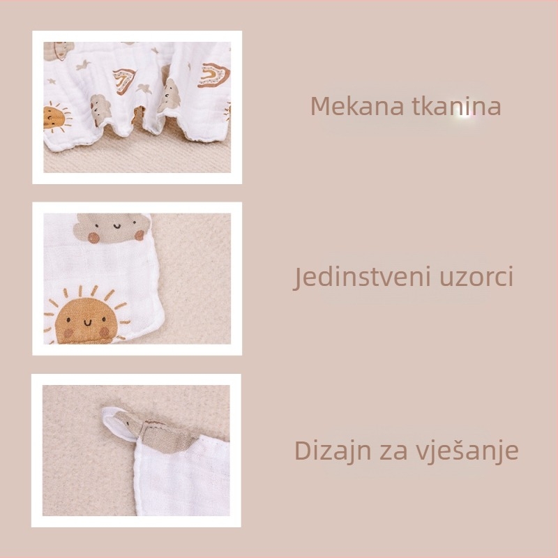 Šestoslojni bebi ubrus od bambusovih vlakana, upijajući, četvrtast s otisom crtanih likova, s mogućnošću kačenja