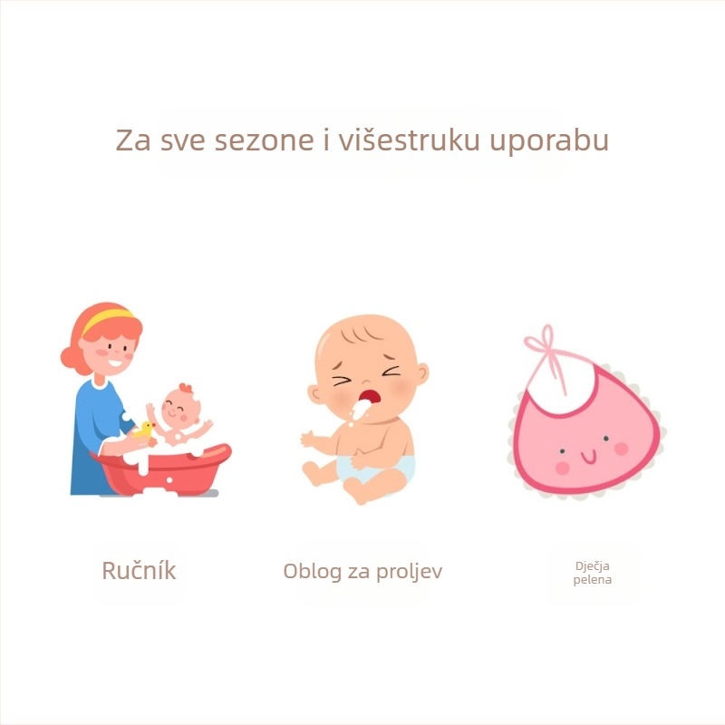 Šestoslojni bebi ubrus od bambusovih vlakana, upijajući, četvrtast s otisom crtanih likova, s mogućnošću kačenja