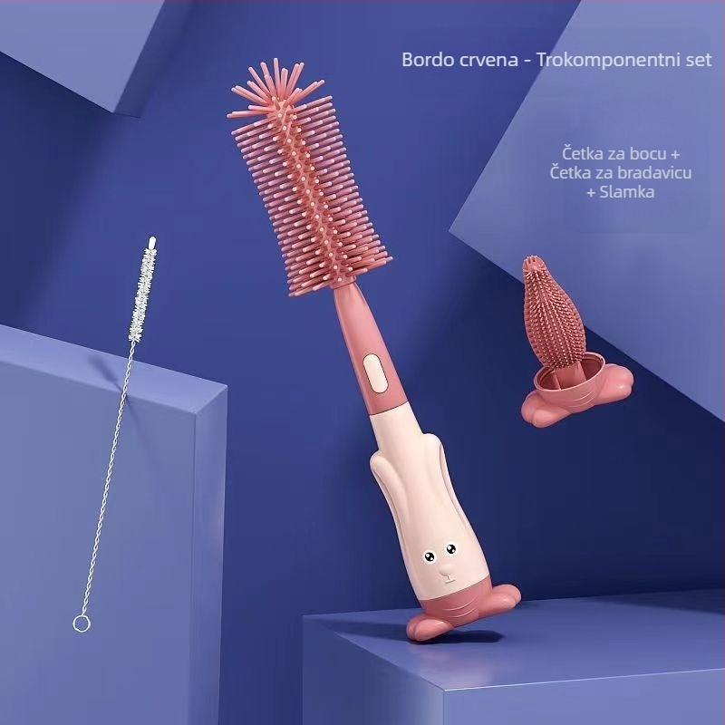 Set četkica za bočicu za bebe — tri dijela, silikonasta četka za bradavicu, prijenosno, čišćenje 360°