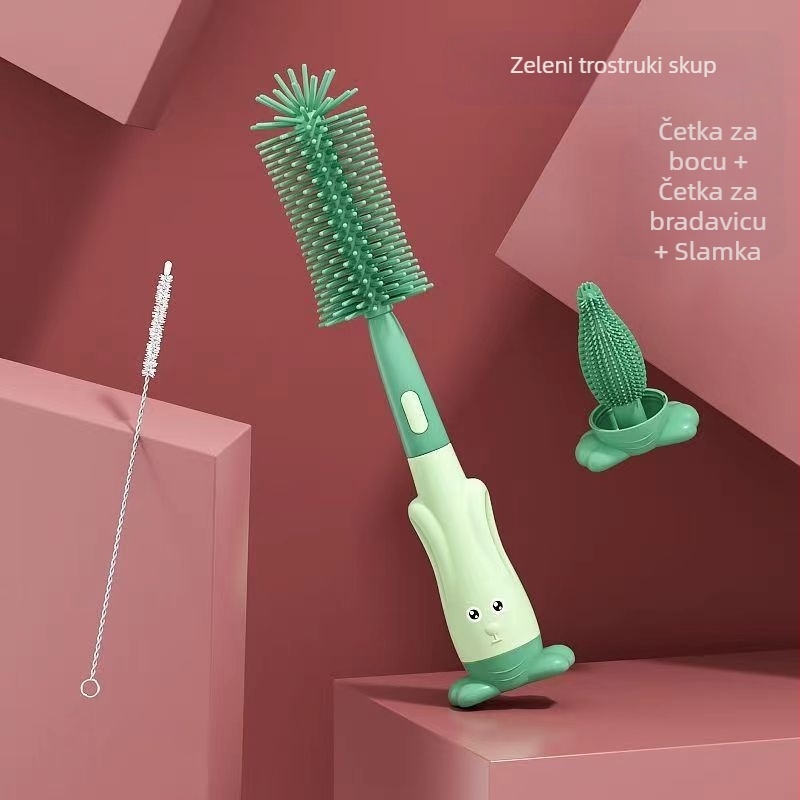 Set četkica za bočicu za bebe — tri dijela, silikonasta četka za bradavicu, prijenosno, čišćenje 360°