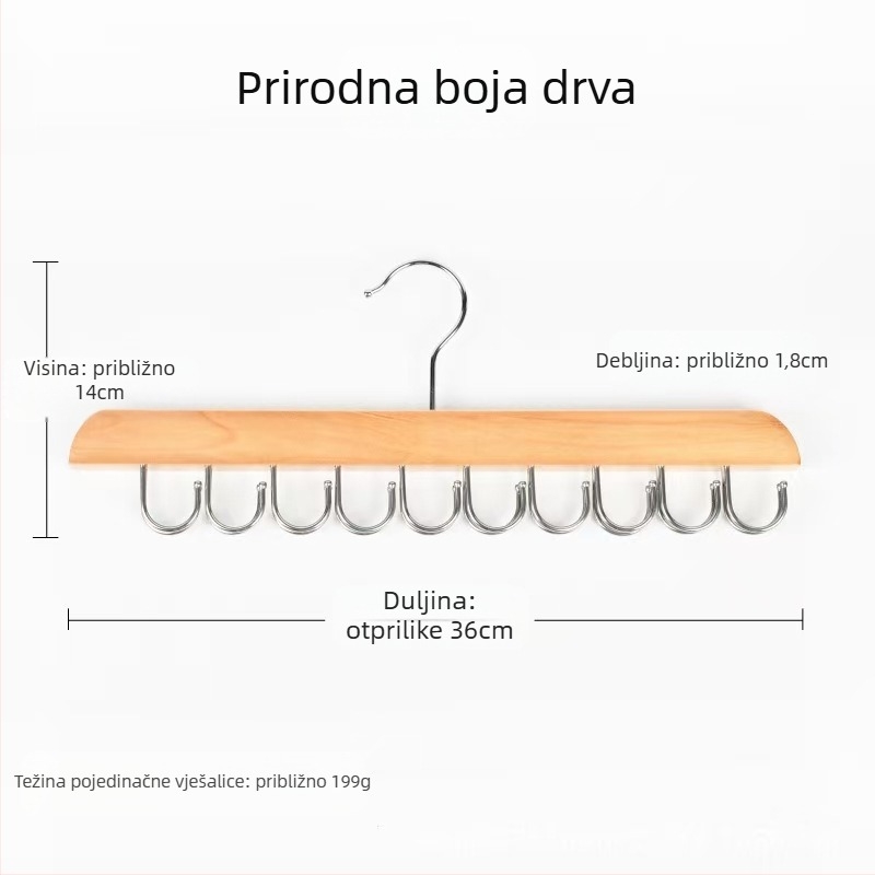 Drveni stalak za hlače s 20 kukica, 360° rotacija, za kaiševe i kravate, moderan minimalistički organizator odjeće