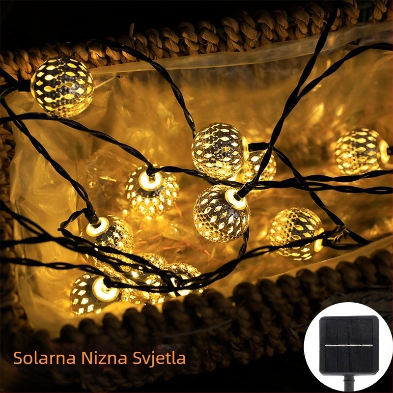 Solarne LED marokanske kuglice na sajli, metalni izrezani dizajn, za dvorište i božićnu dekoraciju
