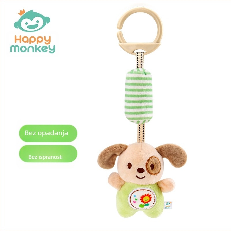 Dječji zvončić na kolica — pliš igračka, 0–3 godine, HAPPY MONKEY (Plišan materijal; zvončić na vjetar; igračka za bebe; senzorno razvijanje)
