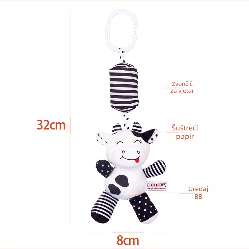 Tololo plišani dječji visi zvončić za kolijevku s motivom životinje, potiče vid i sluh te koordinaciju ruka-oca, za dob 0–3 godine