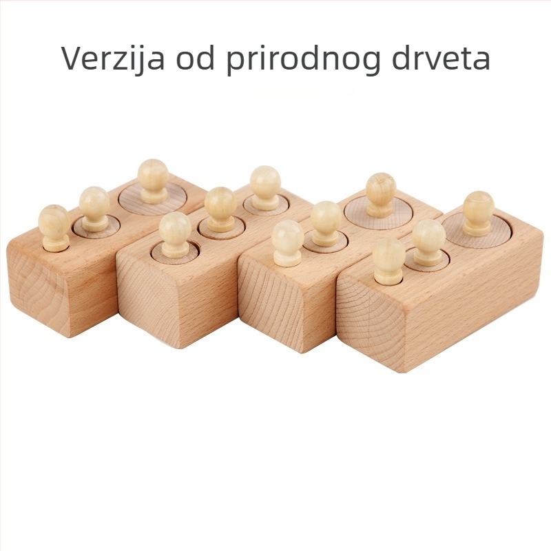 Drvena cilindrična igračka od bukovine za osjetilni razvoj, Montessori–inspirirana rana edukacija za djecu 0–3 godine