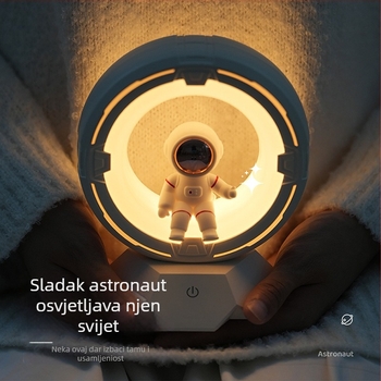 Noćna lampica s dizajnom astronauta za dječju sobu, PC abažur, ugrađena baterija, dodirni prekidač (Tip: Noćna lampica; Dizajn: Astronaut/Planeta; Materijal abažura: PC; Napajanje: Ugrađena baterija; Gumb: Dodirni)