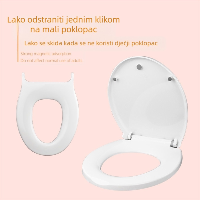 Univerzalni poklop za WC s mekim zatvaranjem, dvostruka uporaba za odrasle i djecu, PP ploča, razmak rupa 11–18 cm, uobičajeni način ugradnje