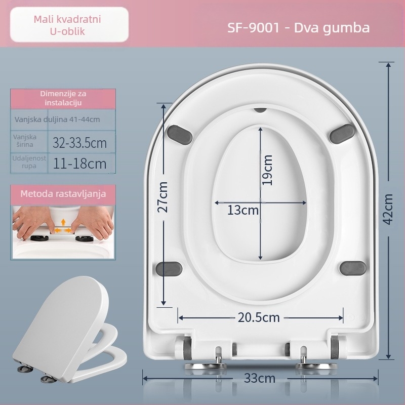 Univerzalni poklop za WC s mekim zatvaranjem, dvostruka uporaba za odrasle i djecu, PP ploča, razmak rupa 11–18 cm, uobičajeni način ugradnje