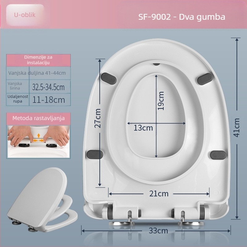 Univerzalni poklop za WC s mekim zatvaranjem, dvostruka uporaba za odrasle i djecu, PP ploča, razmak rupa 11–18 cm, uobičajeni način ugradnje