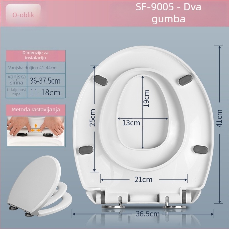 Univerzalni poklop za WC s mekim zatvaranjem, dvostruka uporaba za odrasle i djecu, PP ploča, razmak rupa 11–18 cm, uobičajeni način ugradnje