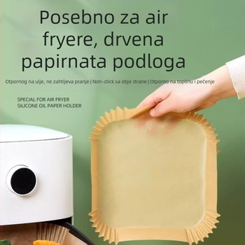 Kružni papir za air fryer – visoka temperaturna otpornost, upijanje masnoće, prehrambena kvaliteta, dvostrani premaz otporan na masnoću, izrađeno od drvene pulpe