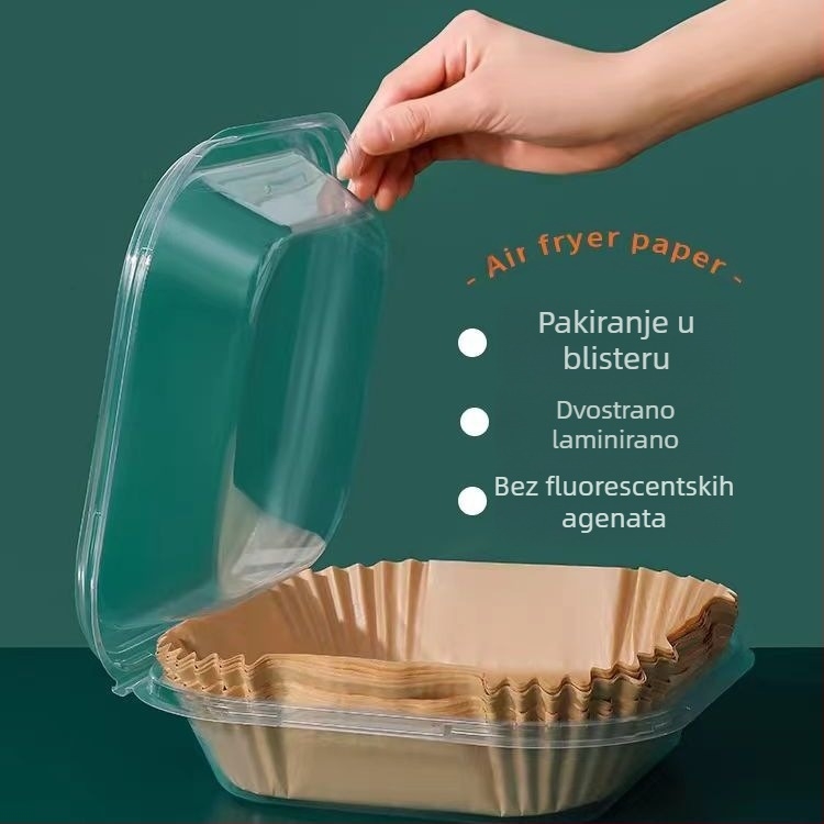 Kružni papir za air fryer – visoka temperaturna otpornost, upijanje masnoće, prehrambena kvaliteta, dvostrani premaz otporan na masnoću, izrađeno od drvene pulpe