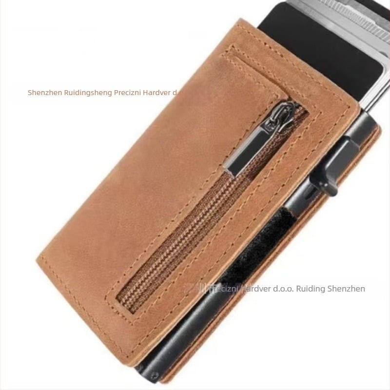 Kožni muški novčanik s automatski izbacivim pretincem za kartice, RFID zaštita, ultra-tanki dizajn, podstava od teleće kože