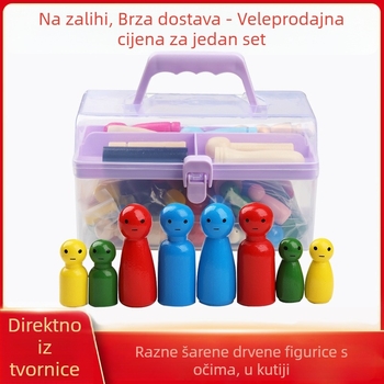 Drvene mini figurice s šarenim očima – dječja edukativna igračka u kutiji