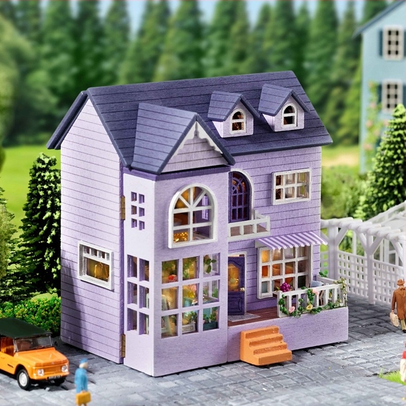 Drveni DIY mini imanje model za slaganje s baterijskim osvjetljenjem
