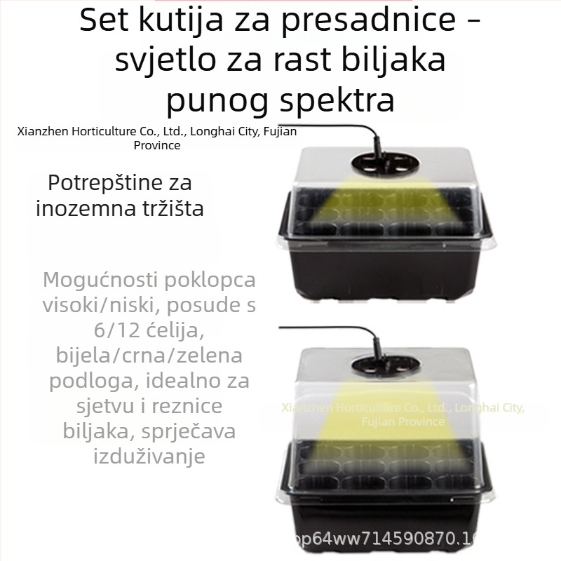 Posuda za klijanje s dodatnim osvjetljenjem, debela i podignuta, plastična paleta za sjetvu i uzgoj s 6/12 rupa