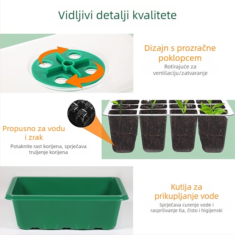 Plastična posuda za sadnice – prozračna, svjetlosno prijemljiva, izdržljiva, ušteda vode, s 6 ili 12 rupa, trodijelni set