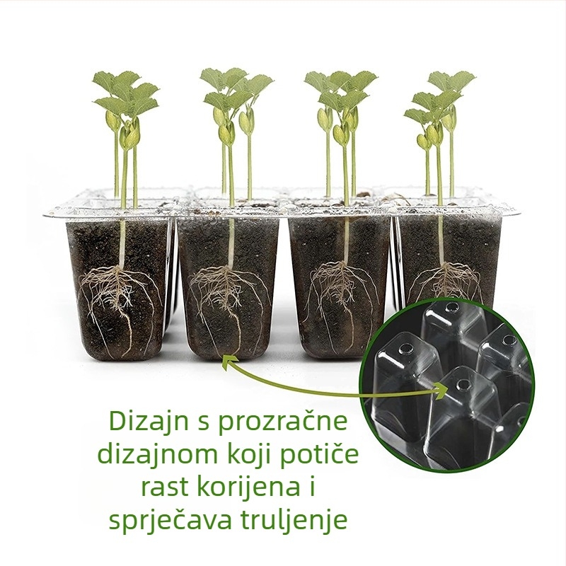Plastična posuda za sadnice – prozračna, svjetlosno prijemljiva, izdržljiva, ušteda vode, s 6 ili 12 rupa, trodijelni set