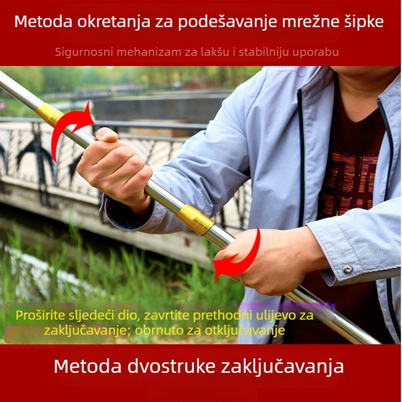 Teleskopska šipka od nehrđajućeg čelika s ravnom kukom, funkcija pozicioniranja, 3–6 sekcija, 0,3–1,5 kg, za vanjsku upotrebu