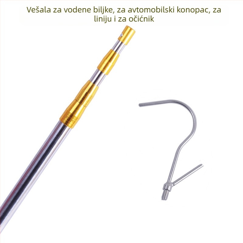 Teleskopska šipka od nehrđajućeg čelika s ravnom kukom, funkcija pozicioniranja, 3–6 sekcija, 0,3–1,5 kg, za vanjsku upotrebu