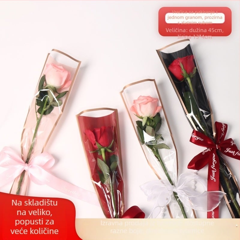 OPP vrećica za jednu ružu, pakiranje buketa gravurom tiskom, 50 kom./pak, Boutique flower art
