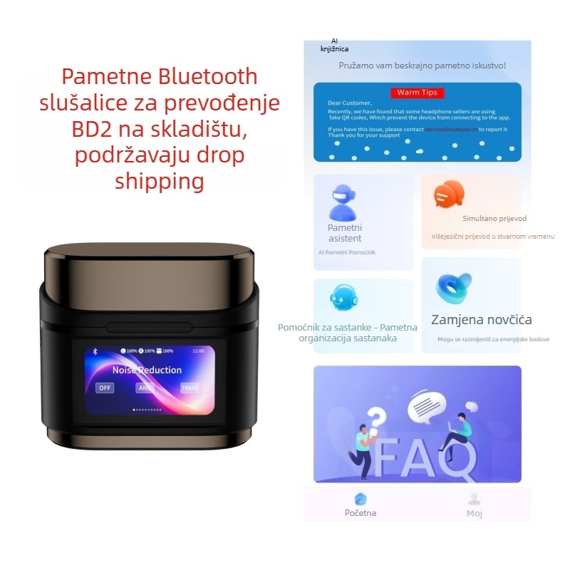 AI prijevodne slušalice s ANC/ENC poništavanjem buke, Bluetooth 5.0, IPX4 vodootporne