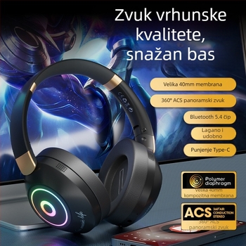 Yinshuer Gaming slušalice - sklopne, Bluetooth 5.4, domet 10 m, trajanje baterije >8 h, niska latencija za esportove