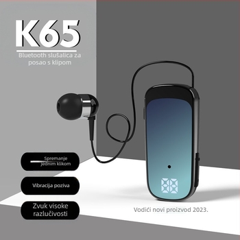 Nogou K65 Bluetooth slušalice s klipsom za ovratnik, uho u uho, digitalni zaslon, jednostrano, domet 10 m, IPX5, preko 8 sati baterije, Bluetooth 5.3
