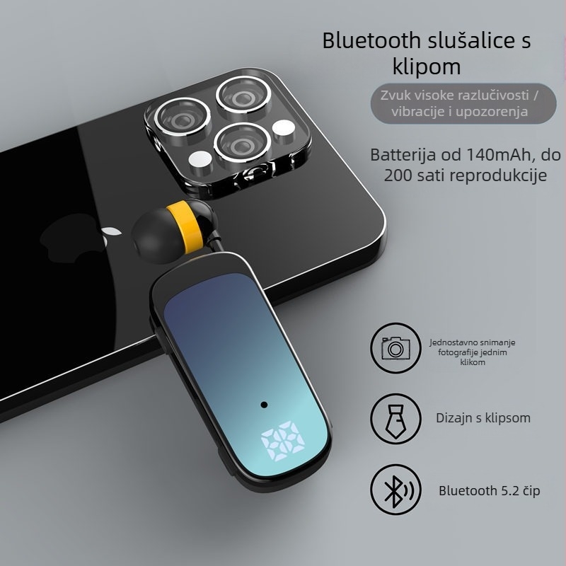 Nogou K65 Bluetooth slušalice s klipsom za ovratnik, uho u uho, digitalni zaslon, jednostrano, domet 10 m, IPX5, preko 8 sati baterije, Bluetooth 5.3