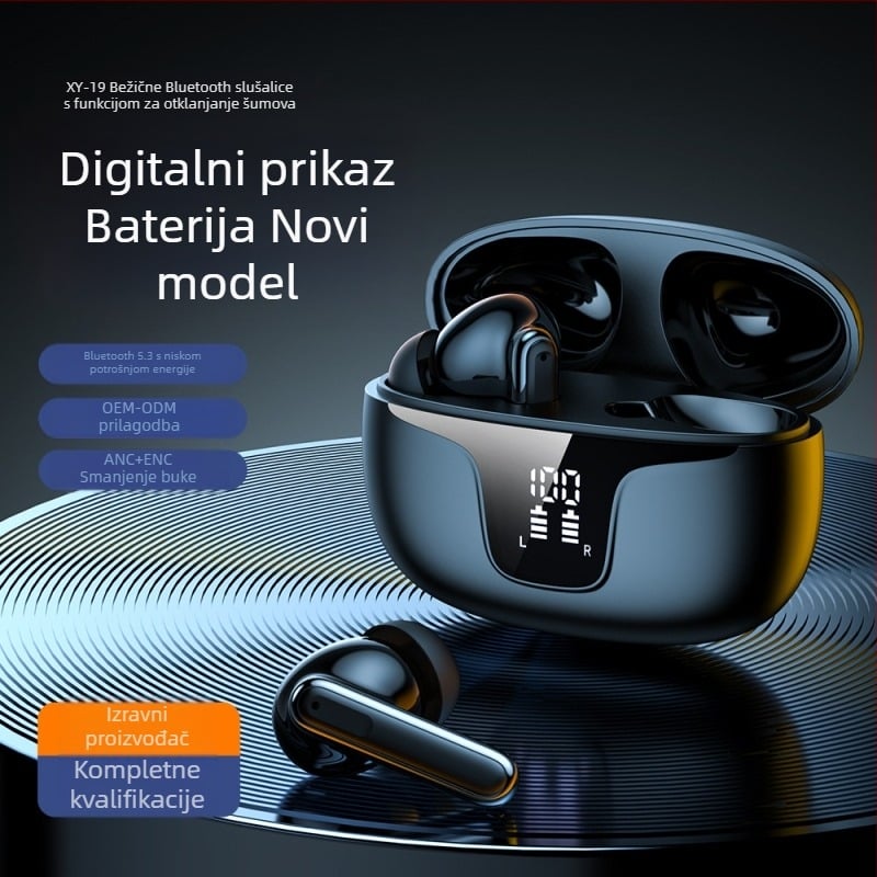Prave bežične Bluetooth slušalice s ANC/ENC blokiranjem šuma, digitalni zaslon, Bluetooth 5.3, domet 10 m, IPX4 vodootporne