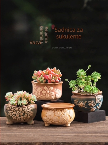 Keramička posuda za sukulente, prozračna, otporna na koroziju, otporna na deformacije, ručna izrada; za stolnu ili podnu upotrebu; pogodna za ured, dom, balkon.