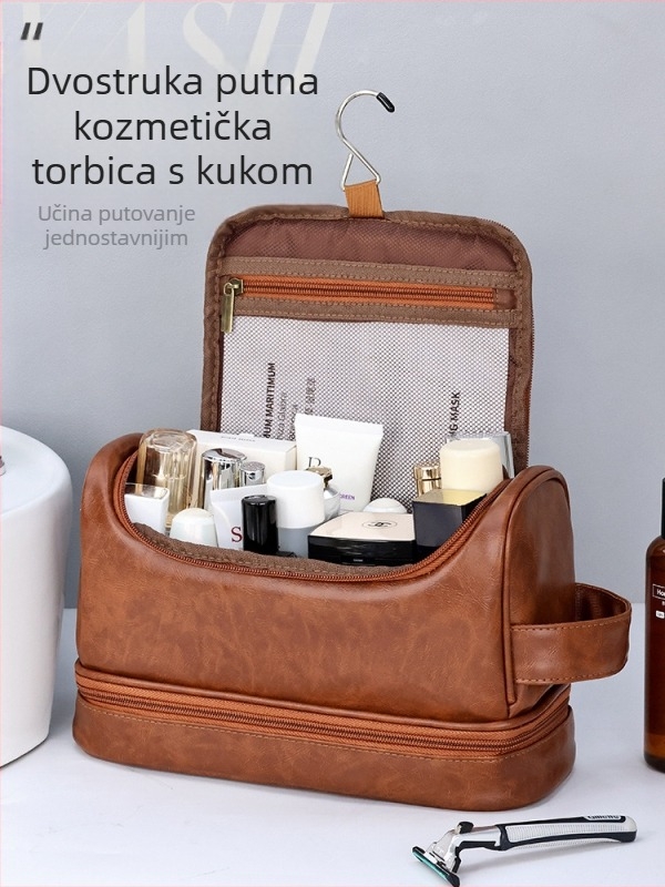 Muška dvostruka toaletna torbica za putovanja sa kukom, PU materijal, vodootporna